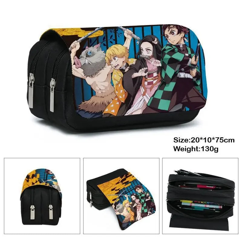 Anime Demon Slayer Bilayer Pencil Case – Tanjirou, Nezuko, Zenitsu, Giyuu