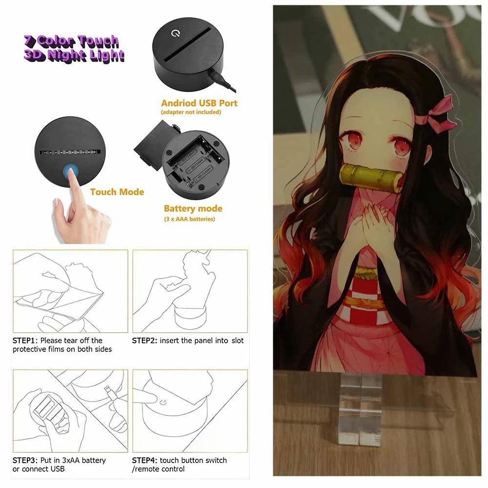 Lampada 3D LED Anime Demon Slayer – Tanjirou, Nezuko, Zenitsu