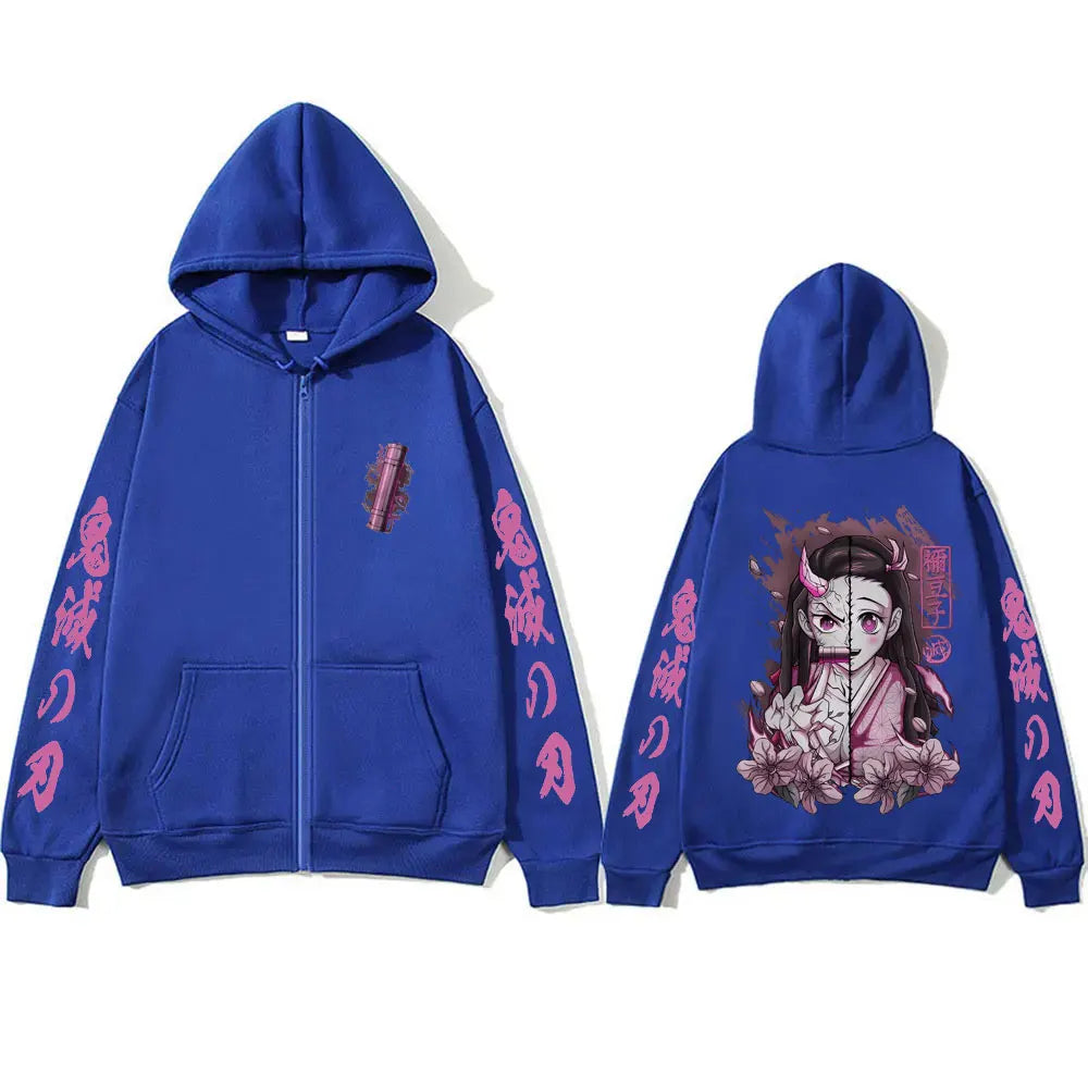 Anime Demon Slayer Kamado Nezuko Zipper Hoodie – Felpa con Cappuccio Unisex