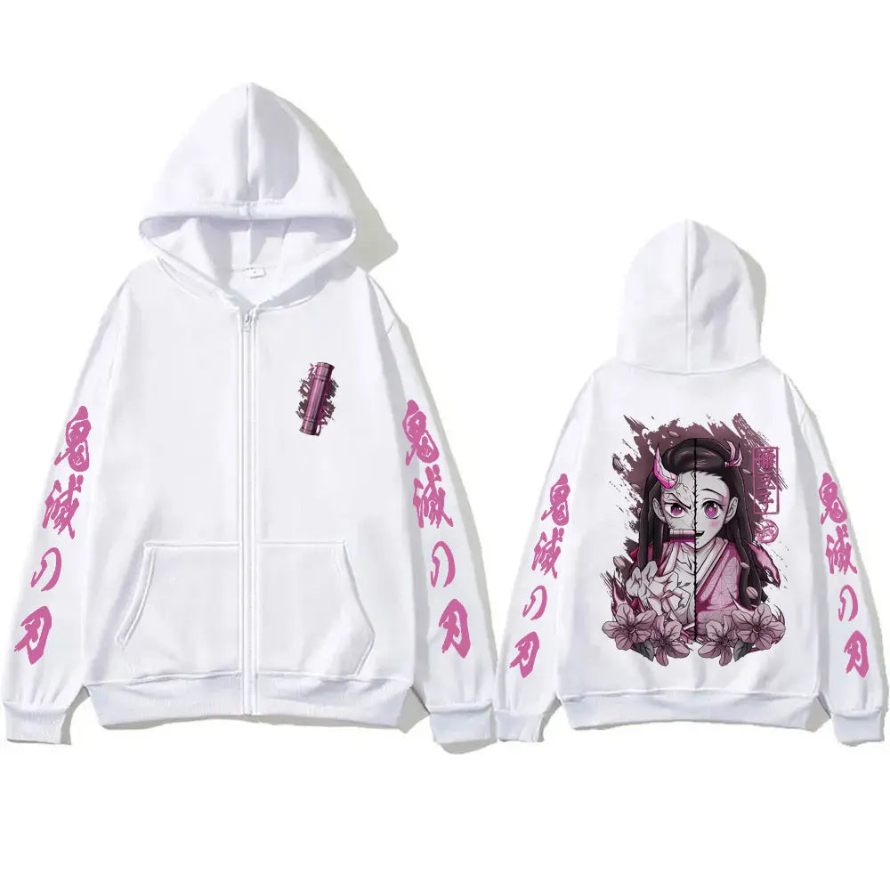 Anime Demon Slayer Kamado Nezuko Zipper Hoodie – Felpa con Cappuccio Unisex