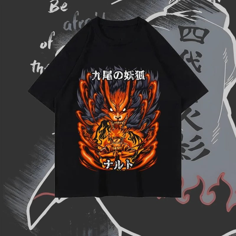 Naruto Summer Loose Trendy Anime Retro T-shirt Round-neck Printed Short-sleeved Pure Cotton for Both Men and Women anime figure