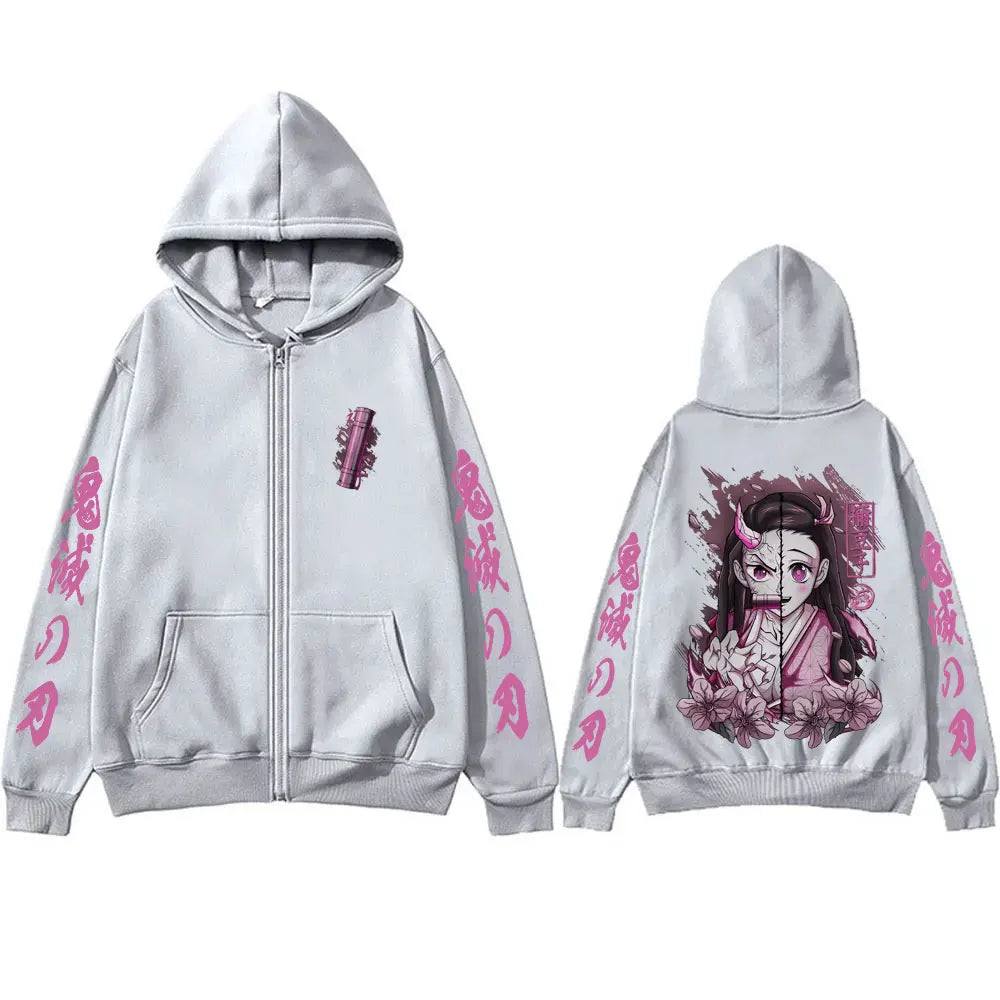 Anime Demon Slayer Kamado Nezuko Zipper Hoodie – Felpa con Cappuccio Unisex