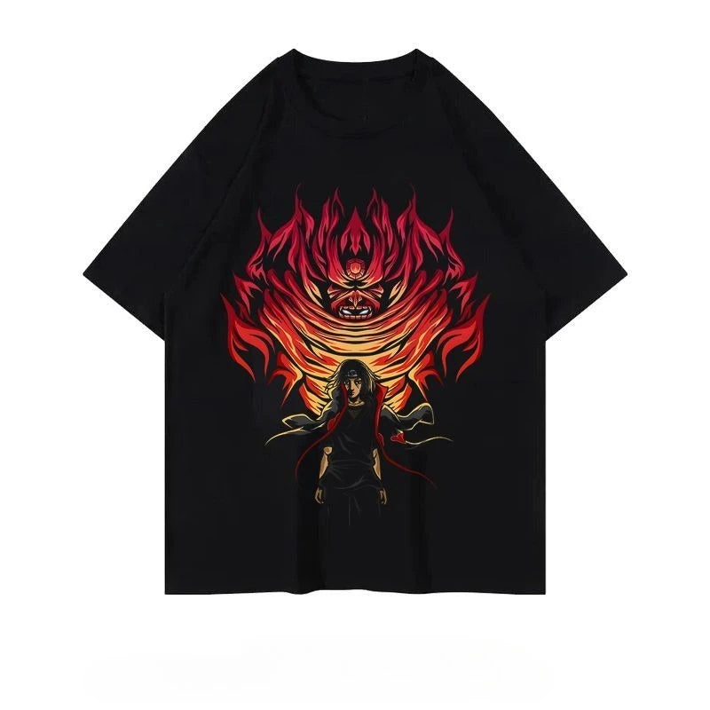 Naruto Summer Loose Trendy Anime Retro T-shirt Round-neck Printed Short-sleeved Pure Cotton for Both Men and Women anime figure