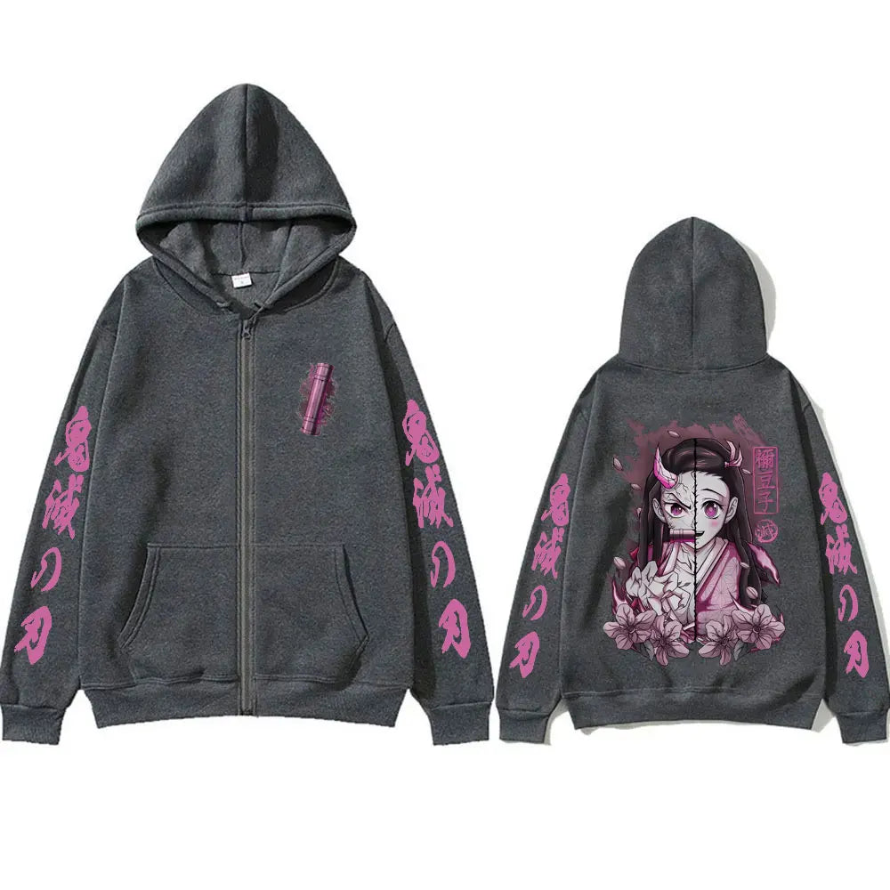 Anime Demon Slayer Kamado Nezuko Zipper Hoodie – Felpa con Cappuccio Unisex