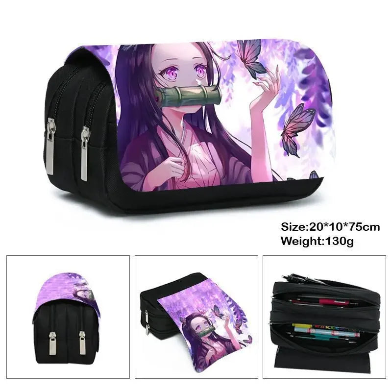 Anime Demon Slayer Bilayer Pencil Case – Tanjirou, Nezuko, Zenitsu, Giyuu