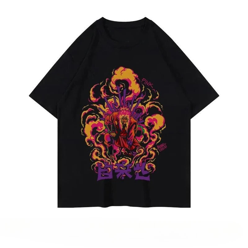 Naruto Summer Loose Trendy Anime Retro T-shirt Round-neck Printed Short-sleeved Pure Cotton for Both Men and Women anime figure