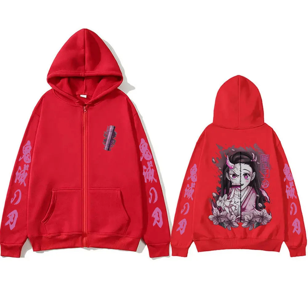 Anime Demon Slayer Kamado Nezuko Zipper Hoodie – Felpa con Cappuccio Unisex