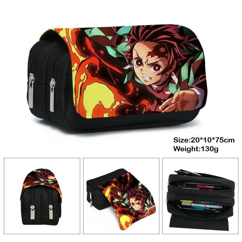 Anime Demon Slayer Bilayer Pencil Case – Tanjirou, Nezuko, Zenitsu, Giyuu