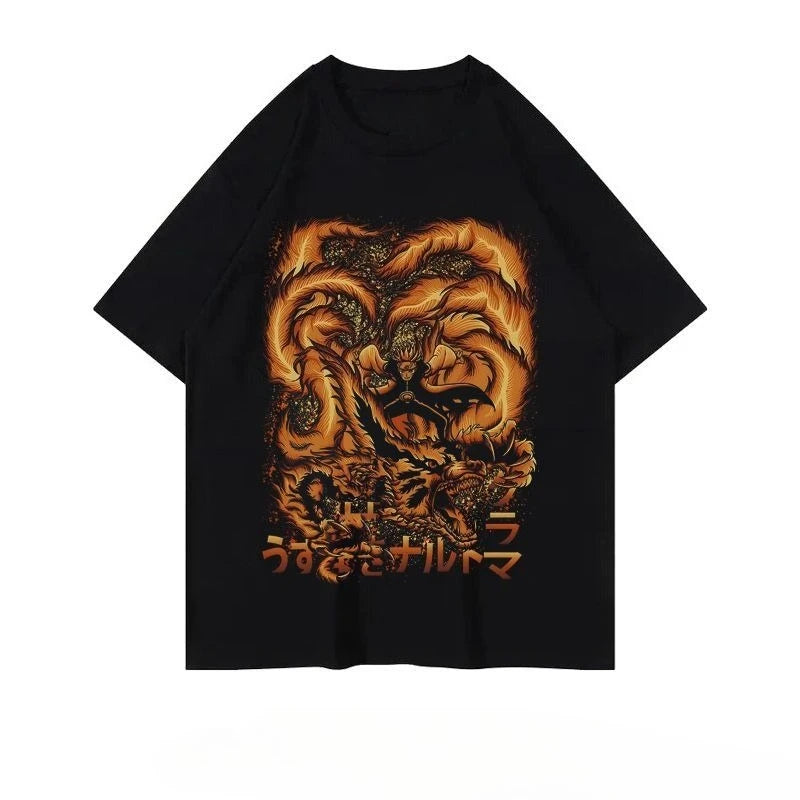 Naruto Summer Loose Trendy Anime Retro T-shirt Round-neck Printed Short-sleeved Pure Cotton for Both Men and Women anime figure