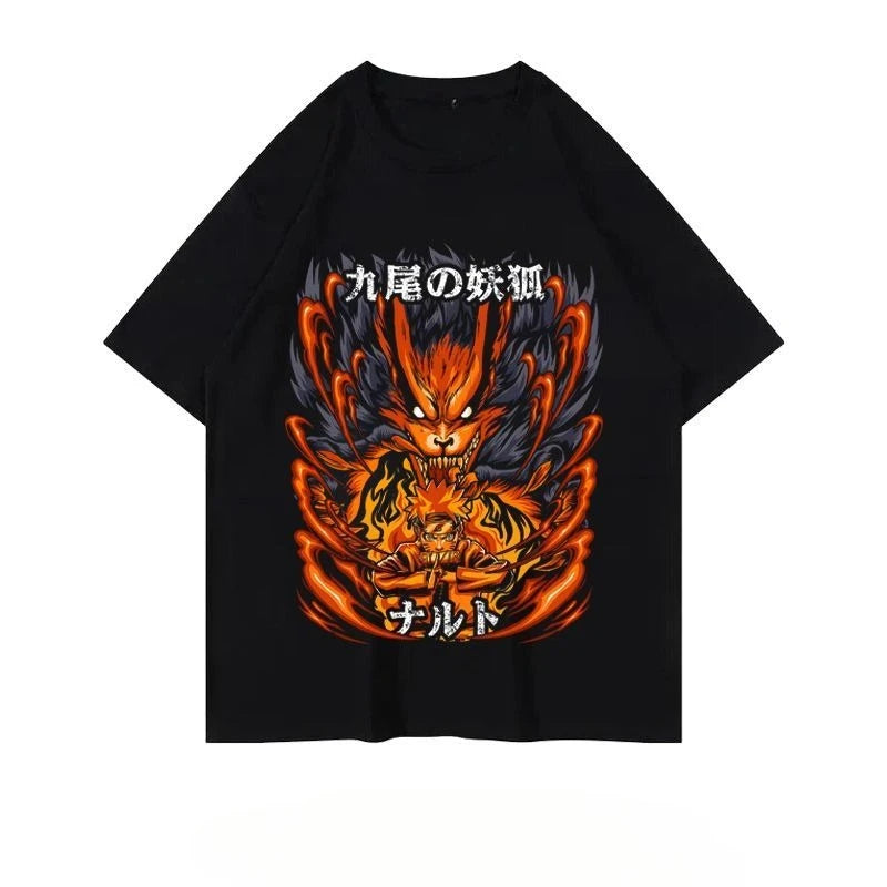 Naruto Summer Loose Trendy Anime Retro T-shirt Round-neck Printed Short-sleeved Pure Cotton for Both Men and Women anime figure